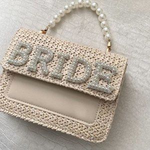 Bride Pearl Woven Bag Bridal Shower Wedding Engagement Honeymoon trip Bacheloret